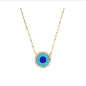 JENNIFER MEYER MINI TURQUOISE INLAY EVIL EYE NECKLACE WITH DIAMONDS